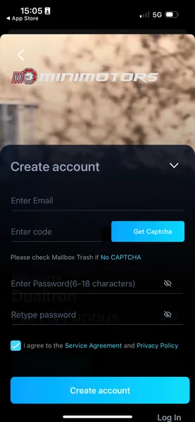minimotors app e-volty created account