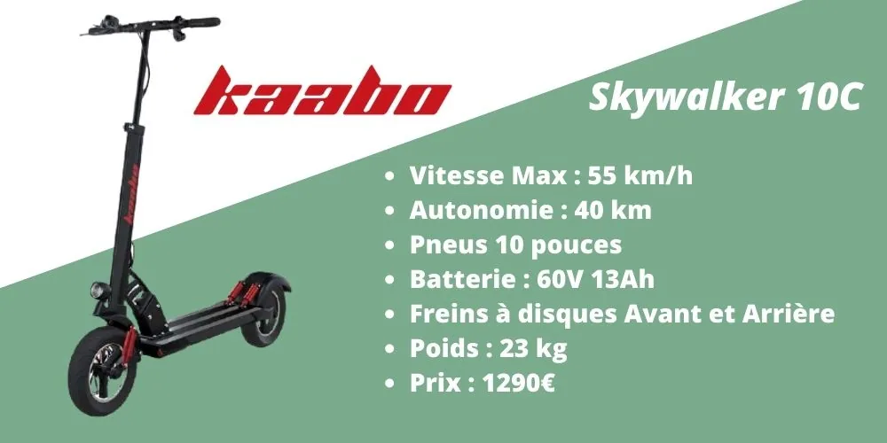 caractéristiques trottinette électrique 1000W Kaabo Skywalker 10C