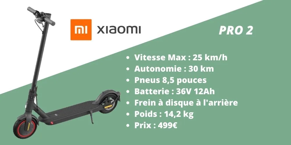 trottinette xiaomi pro2 électrique 300W caractéristiques