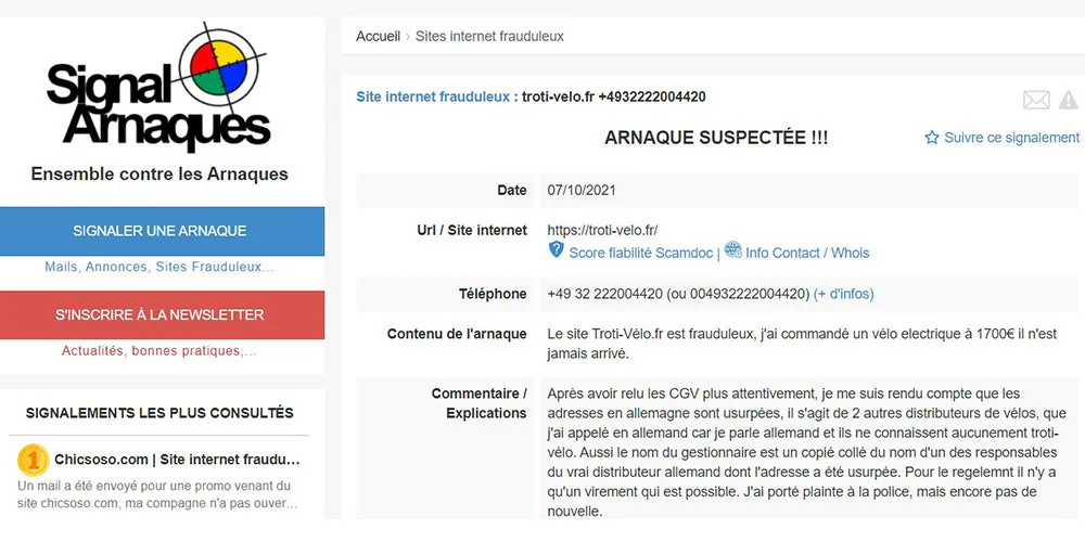 signal arnaques troti-velo.fr