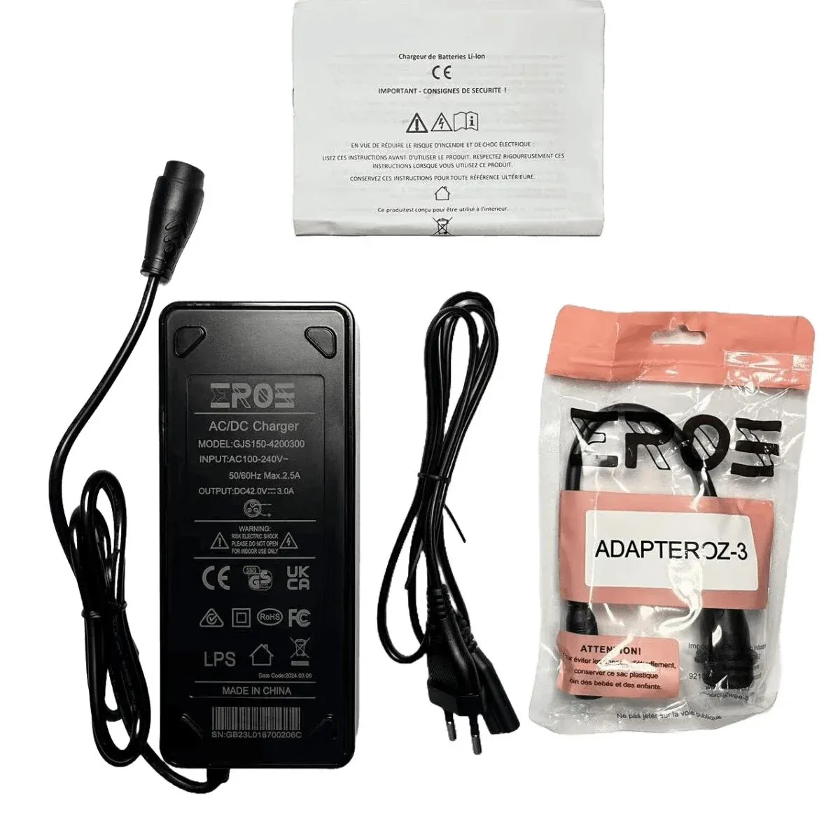 Chargeur Standard Universel de Trottinette Électrique pour Batterie 36V