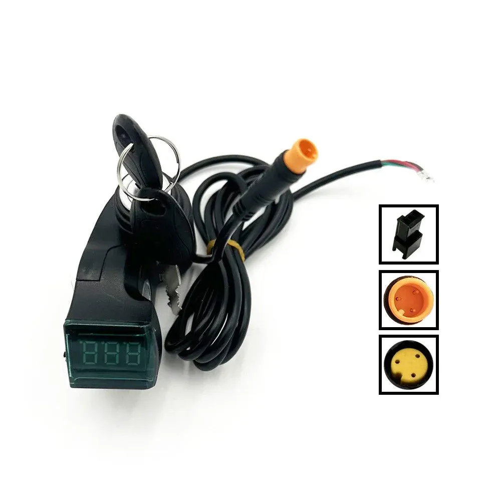 Contacteur à Clé Affichage Voltage Contacteur Étanche 3 Pins pour Trottinette Électrique